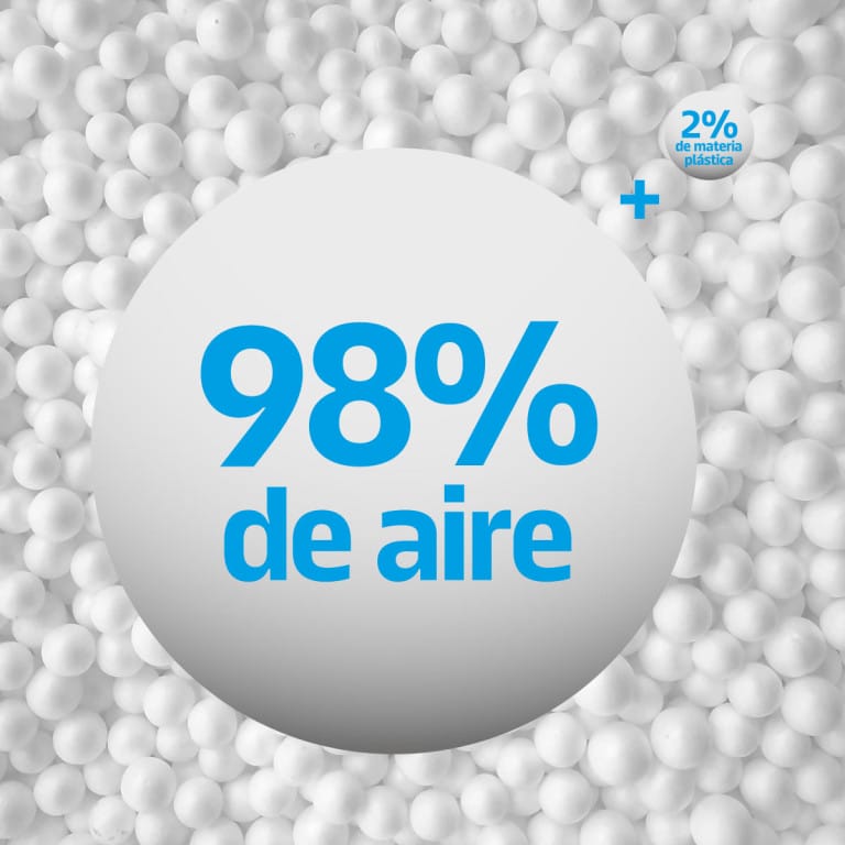 El EPS (poliestireno expandido) está compuesto por un 98% aire y un 2% materia prima