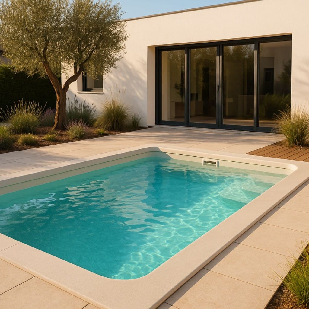 Piscina de poliéster (fibra de vidrio) prefabricada y monopieza.