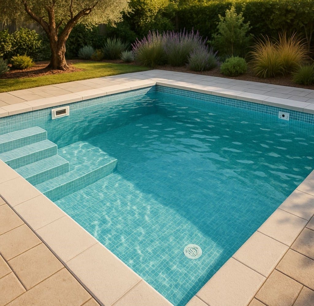 Piscina construida con hormigón y revestida con gresite: construcción tradicional